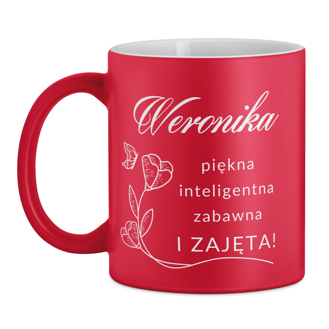 Kubek ceramiczny czerwony z białym środkiem z grawerem dla niej dziewczyny żony na imieniny
