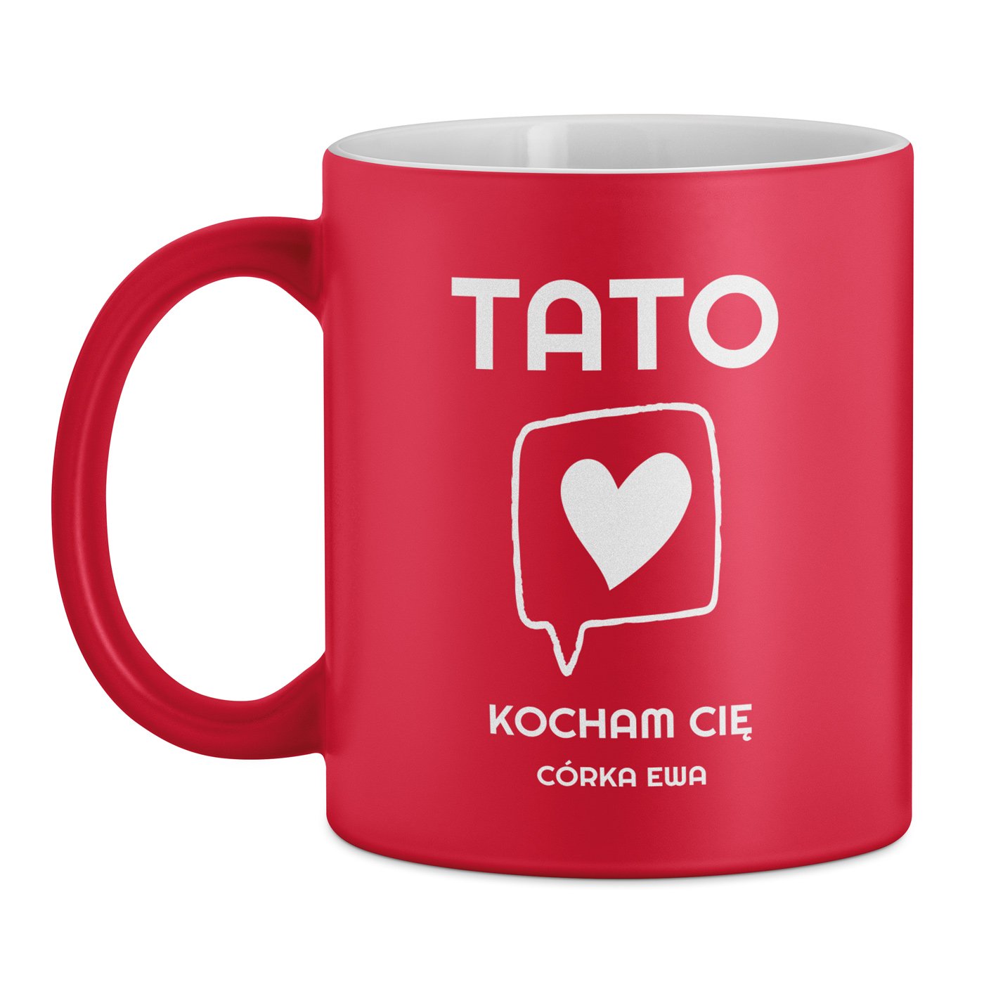 Kubek ceramiczny czerwony z białym środkiem z grawerem dla taty