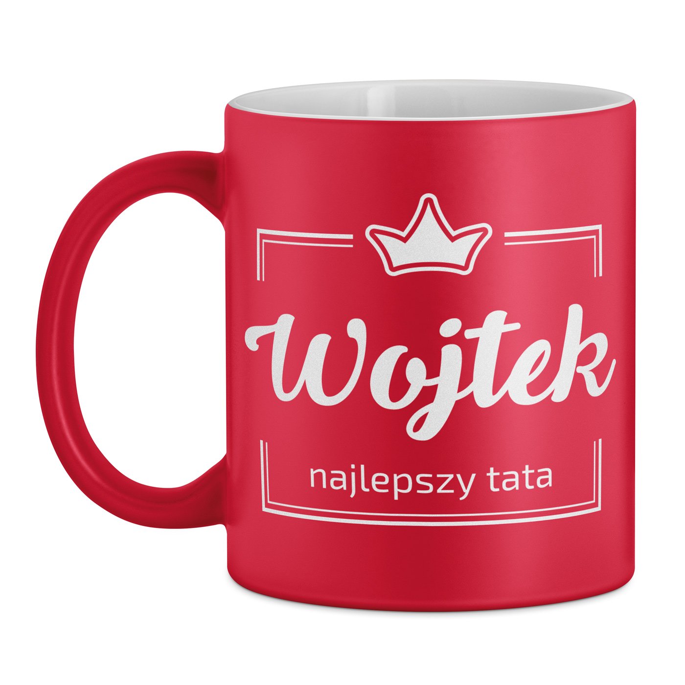 Kubek ceramiczny czerwony z białym środkiem z grawerem dla taty