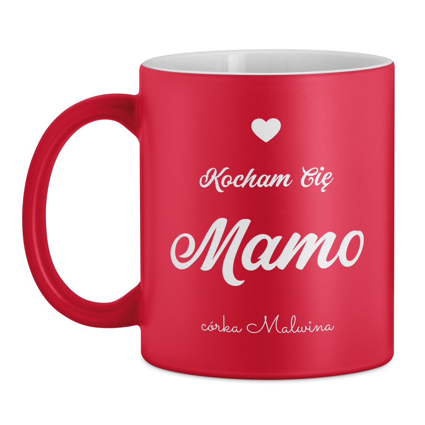 Kubek ceramiczny czerwony z białym środkiem z grawerem dla mamy