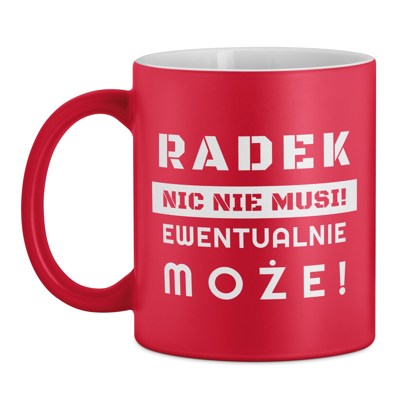 Kubek ceramiczny czerwony z białym środkiem z grawerem dla niego emeryta na imieniny