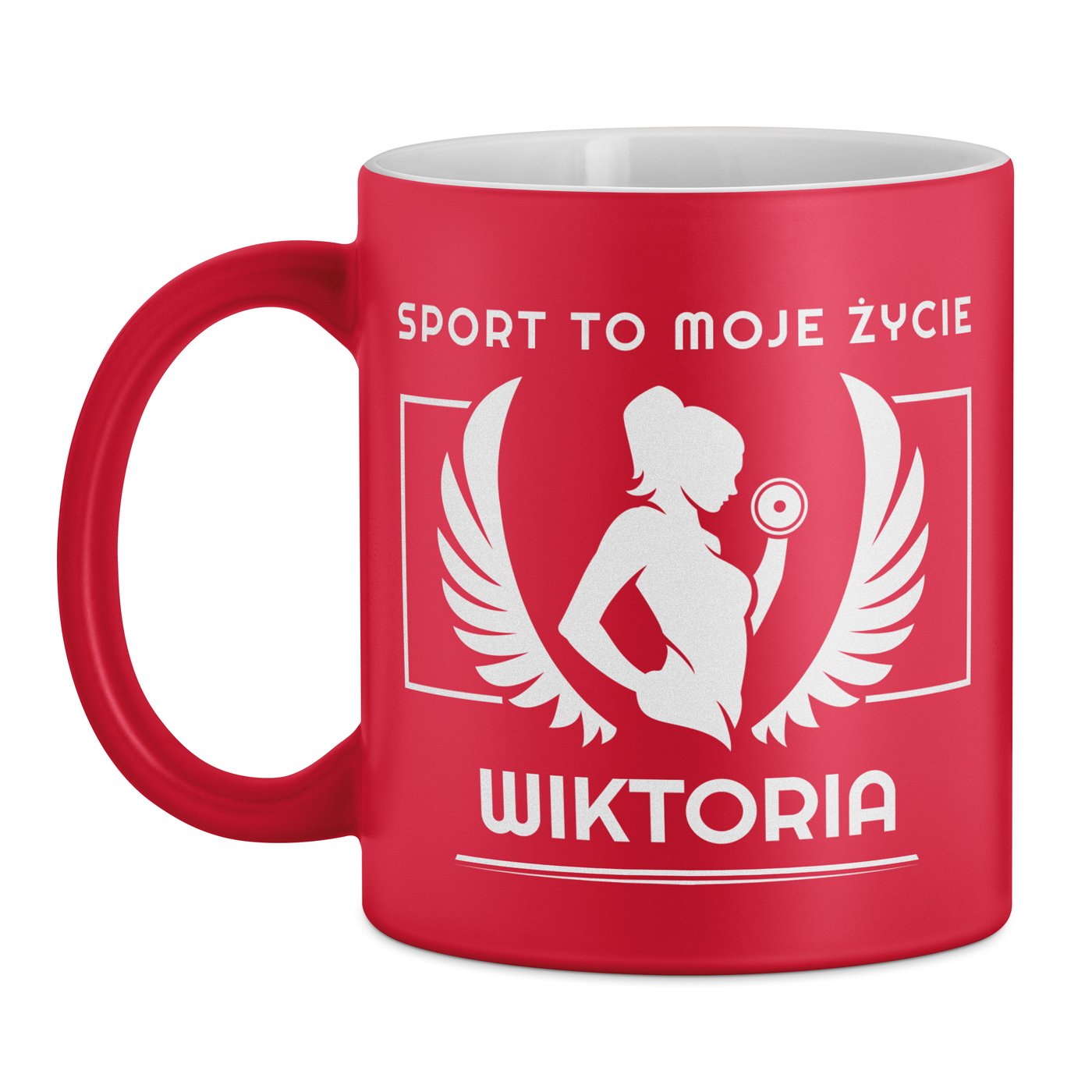 Kubek ceramiczny czerwony z białym środkiem z grawerem dla niej sportowca fitnesski kulturystki na imieniny