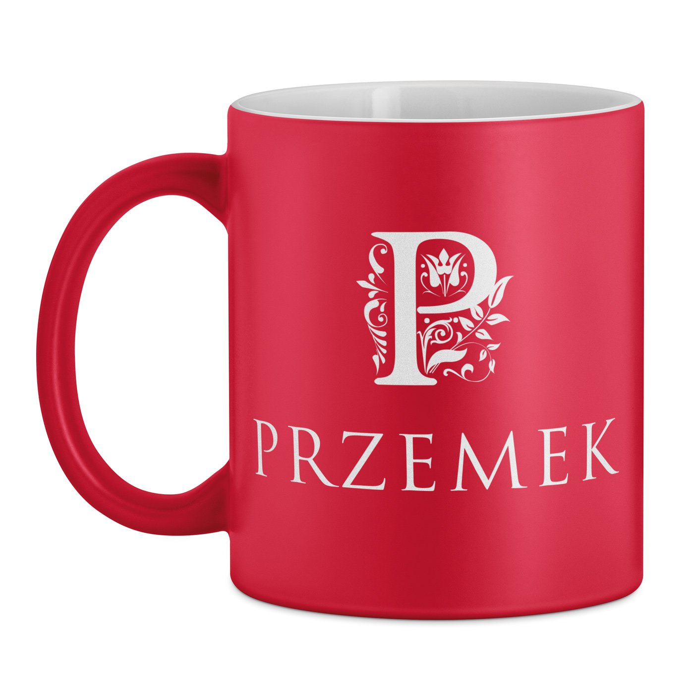 Kubek ceramiczny czerwony z białym środkiem z grawerem dla gentlemana na imieniny