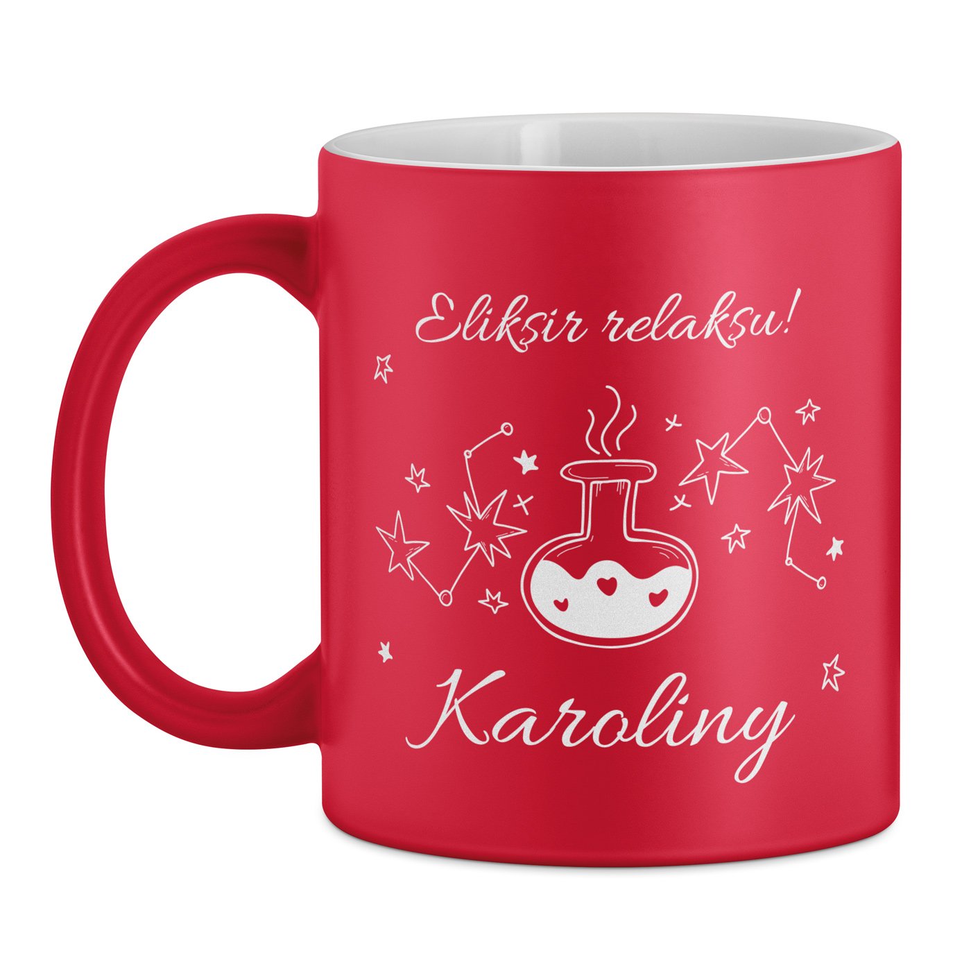 Kubek ceramiczny czerwony z białym środkiem z grawerem dla niej na imieniny
