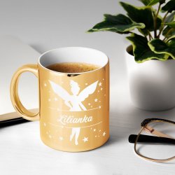 Kubek ceramiczny złoty z grawerem dla dziewczynki na imieniny Dzień Dziecka