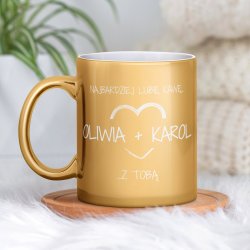 Kubek ceramiczny złoty z grawerem dla  pary dziewczyny chłopaka na rocznicę walentynki
