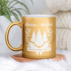 Kubek ceramiczny złoty z grawerem dla pary na święta