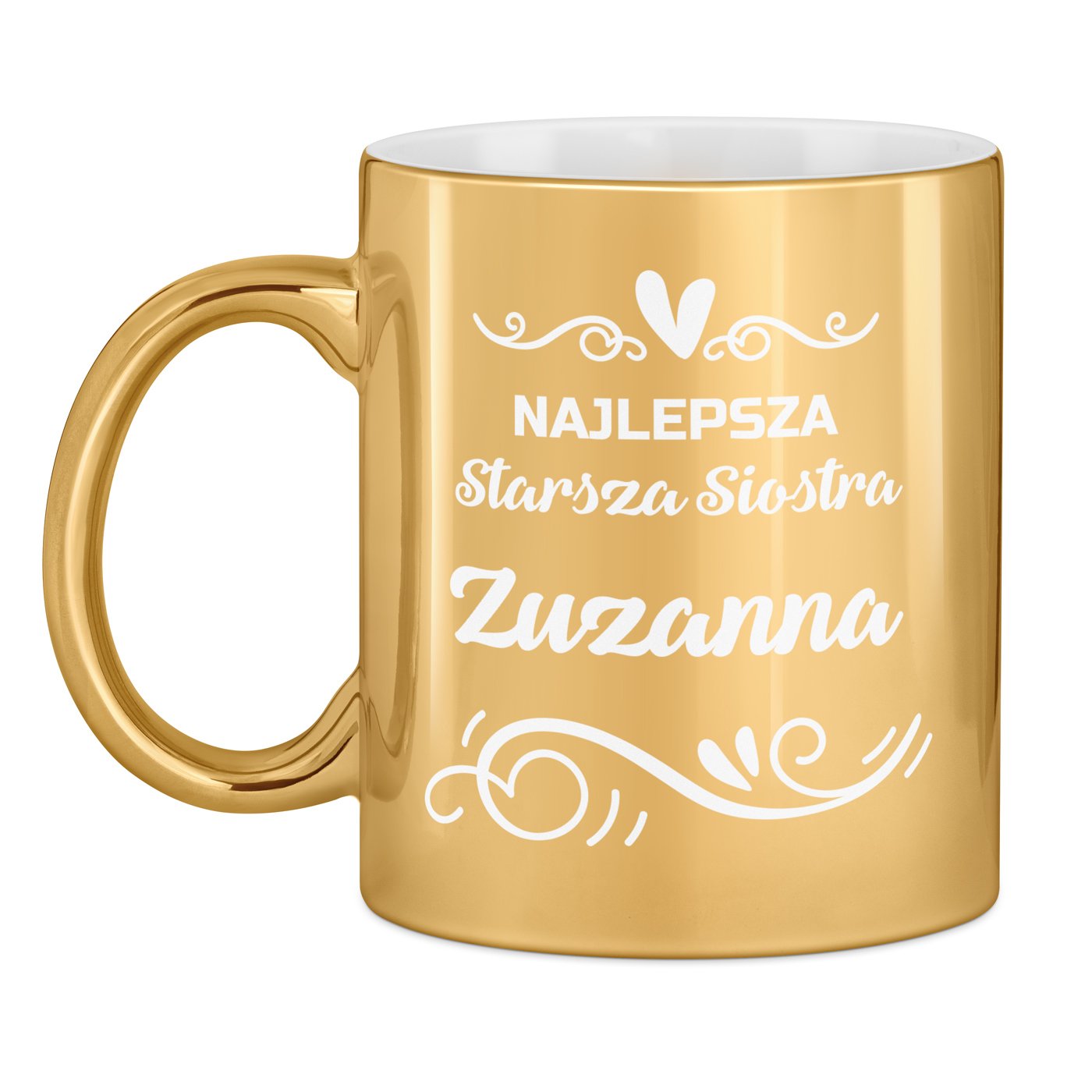 Kubek ceramiczny złoty z grawerem dla siostry na imieniny