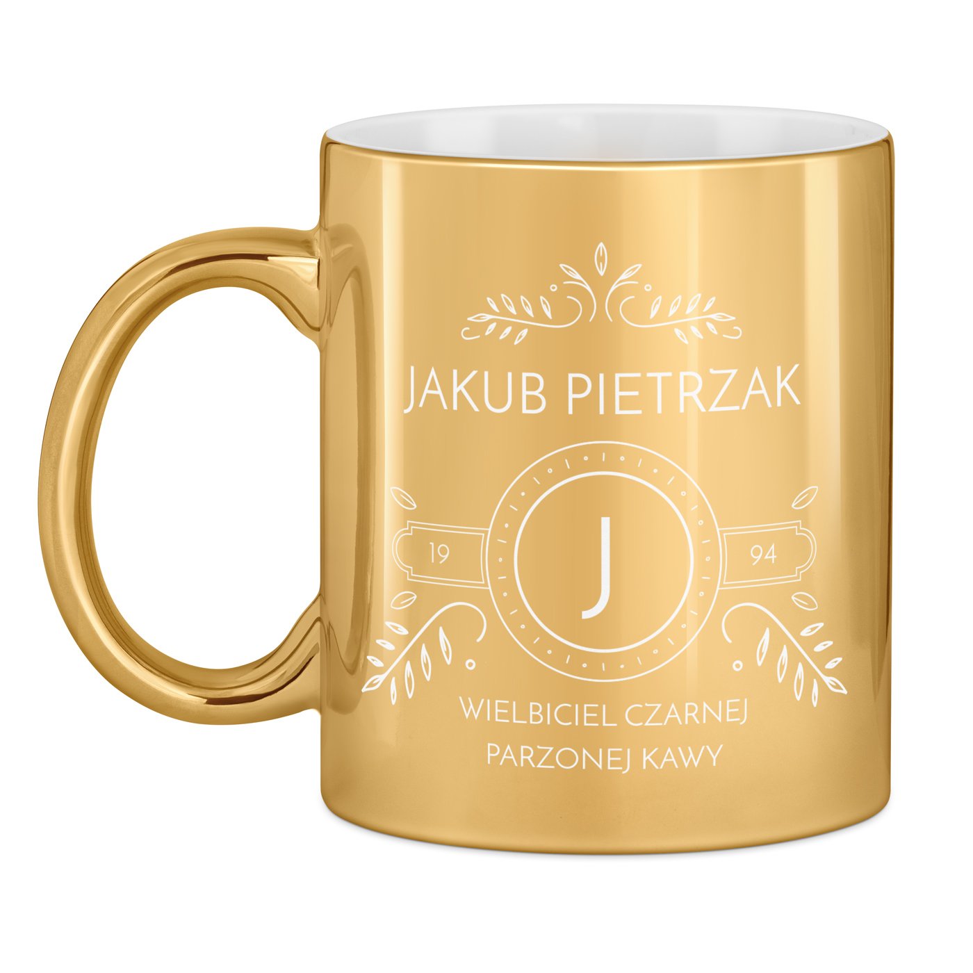 Kubek ceramiczny złoty z grawerem dla gentlemana na urodziny