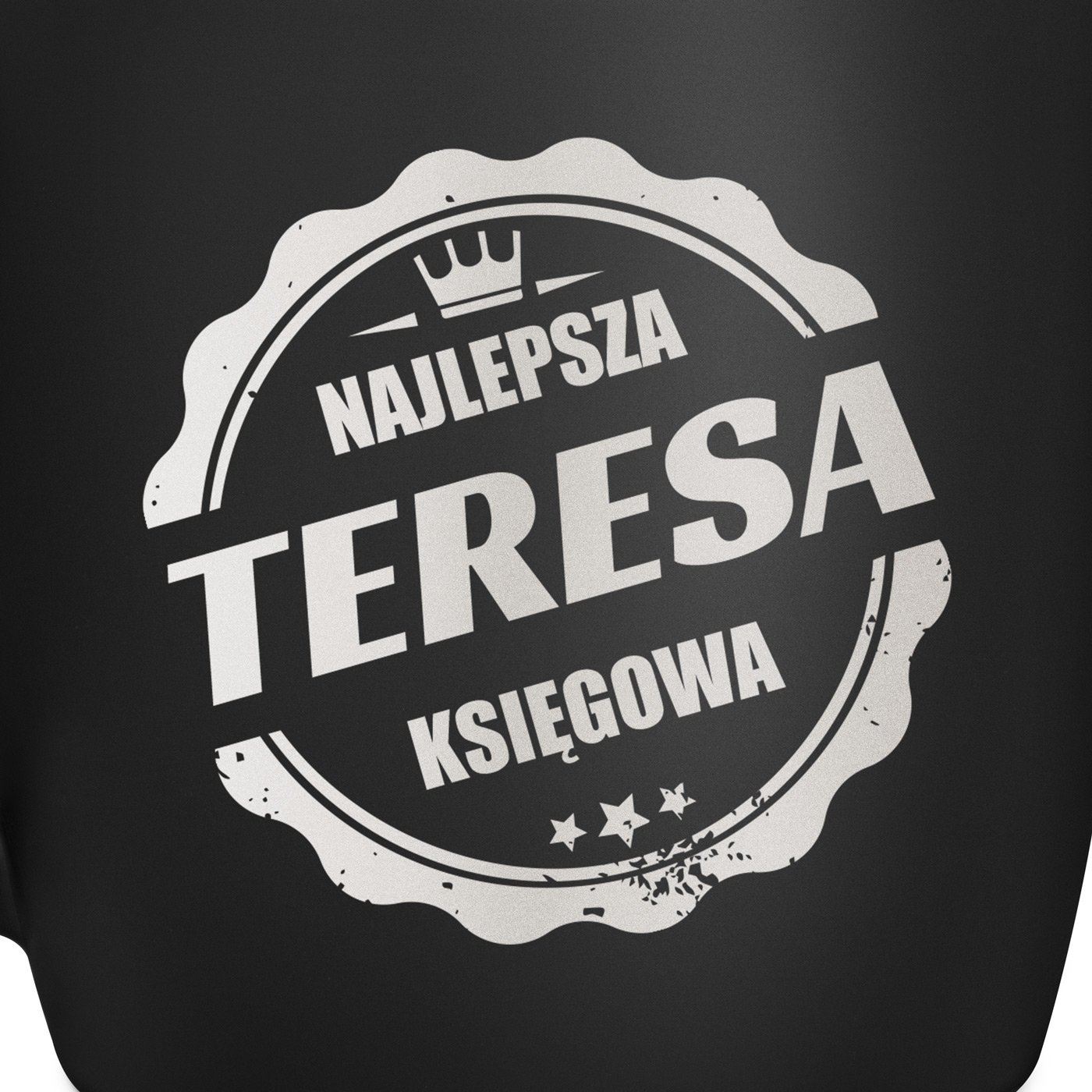 Kubek ceramiczny czarny środek czarny z grawerem dla księgowej z okazji imienin awansu w pracy