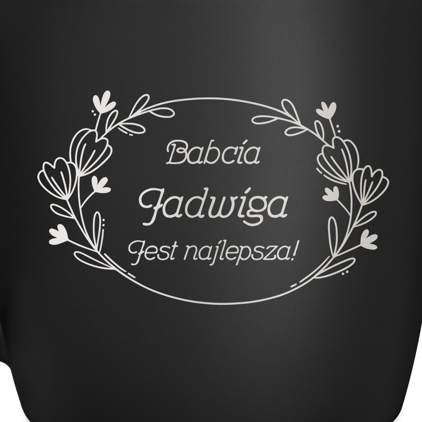 Kubek ceramiczny czarny środek czarny z grawerem dla babci na imieniny Dzień Babci