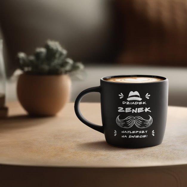Kubek ceramiczny czarny środek czarny z grawerem dla dziadka na imieniny Dzień Dziadka