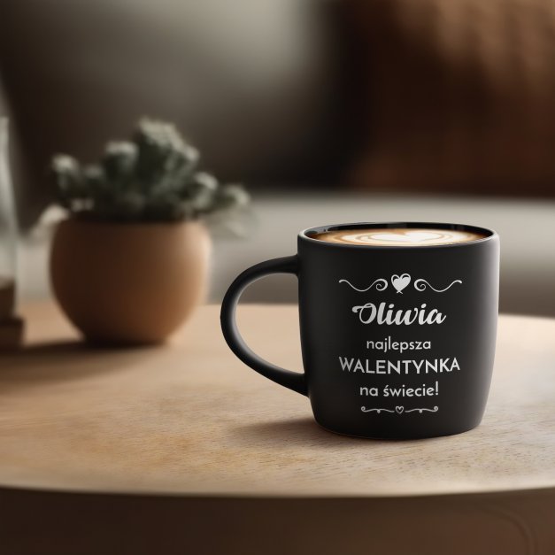 Kubek ceramiczny czarny środek czarny z grawerem dla dziewczyny żony na walentynki