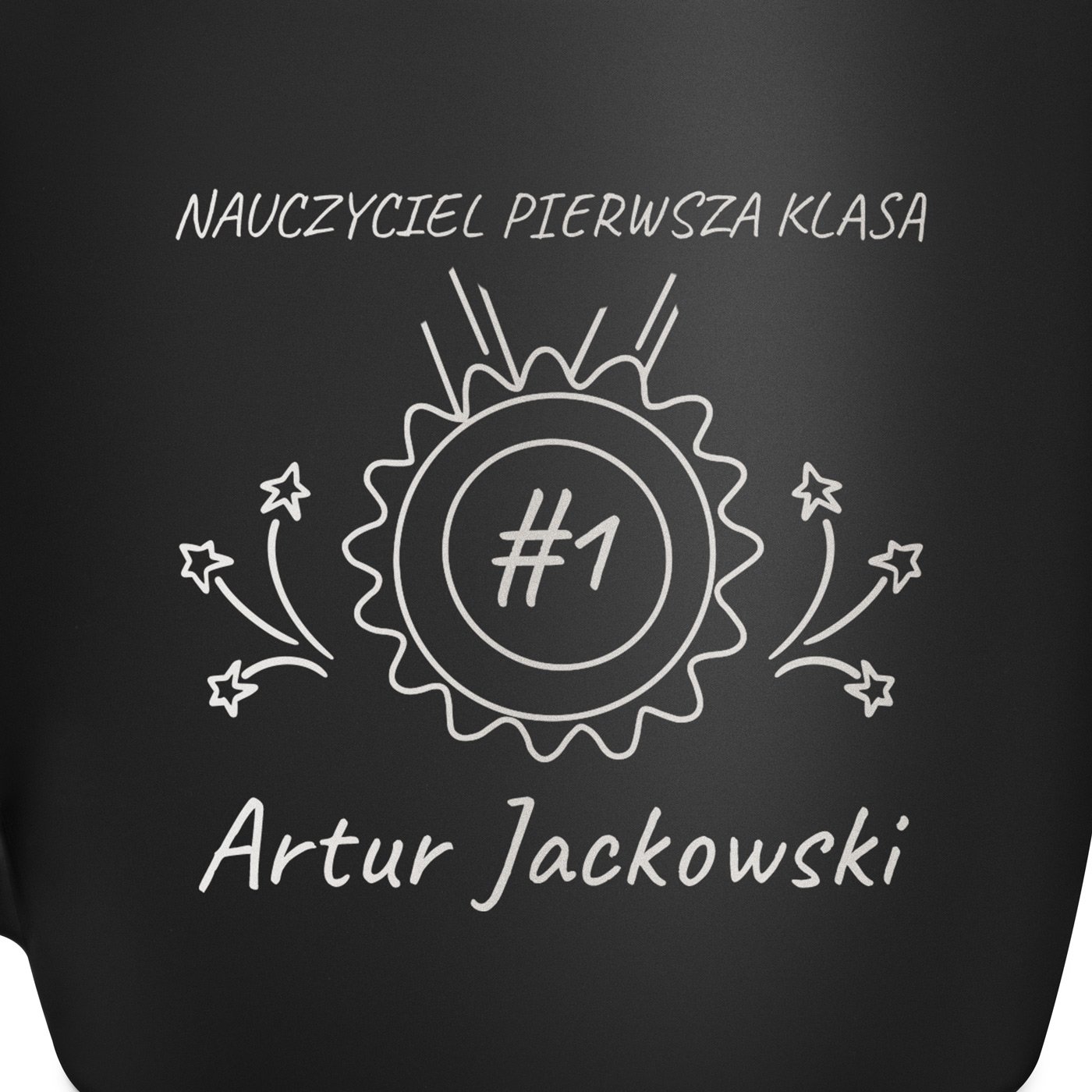 Kubek ceramiczny czarny środek czarny z grawerem dla nauczyciela wychowawcy na Dzień Nauczyciela
