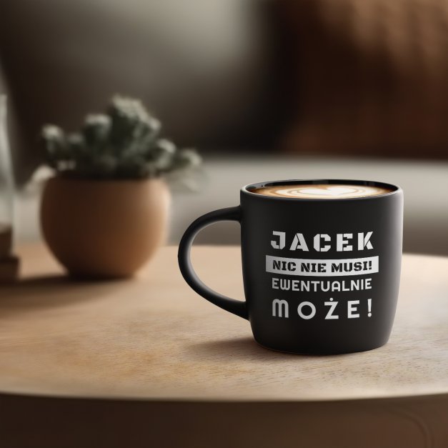 Kubek ceramiczny czarny środek czarny z grawerem dla niego na imieniny