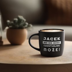Kubek ceramiczny czarny środek czarny z grawerem dla niego na imieniny
