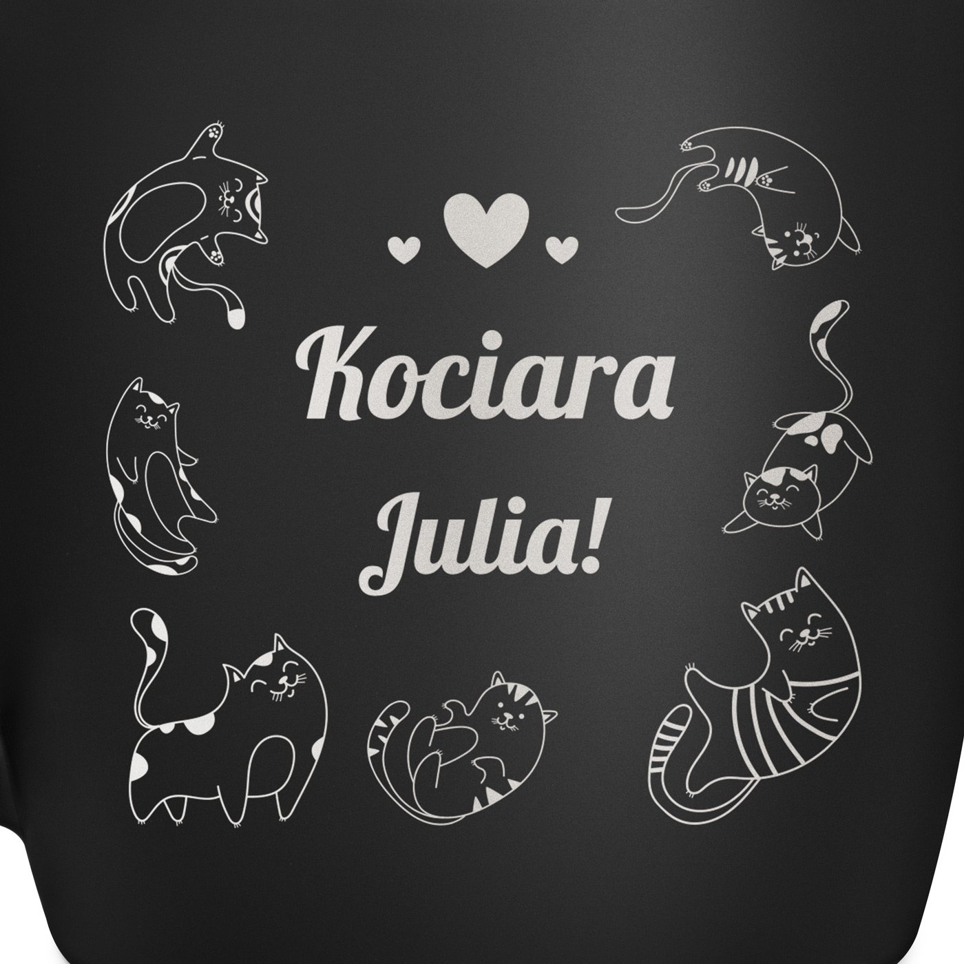 Kubek ceramiczny czarny środek czarny z grawerem dla kociary na imieniny