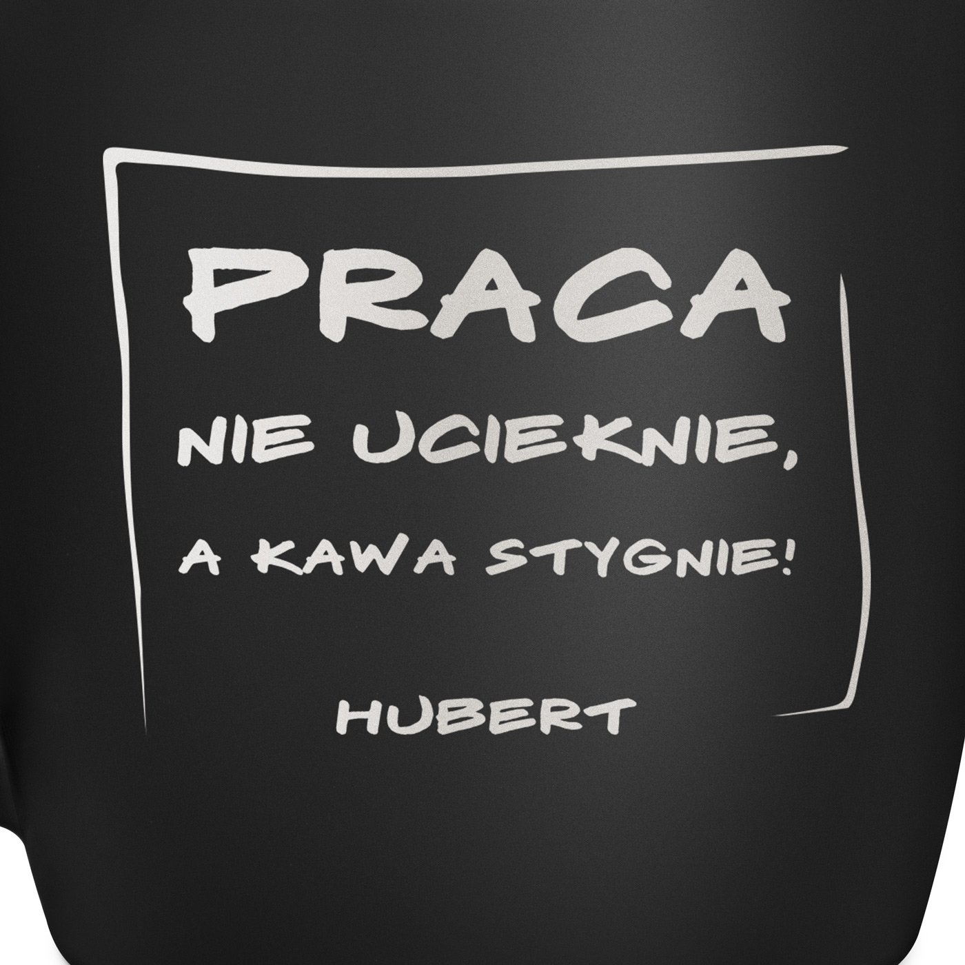 Kubek ceramiczny czarny środek czarny z grawerem dla pracownika kawosza na imieniny