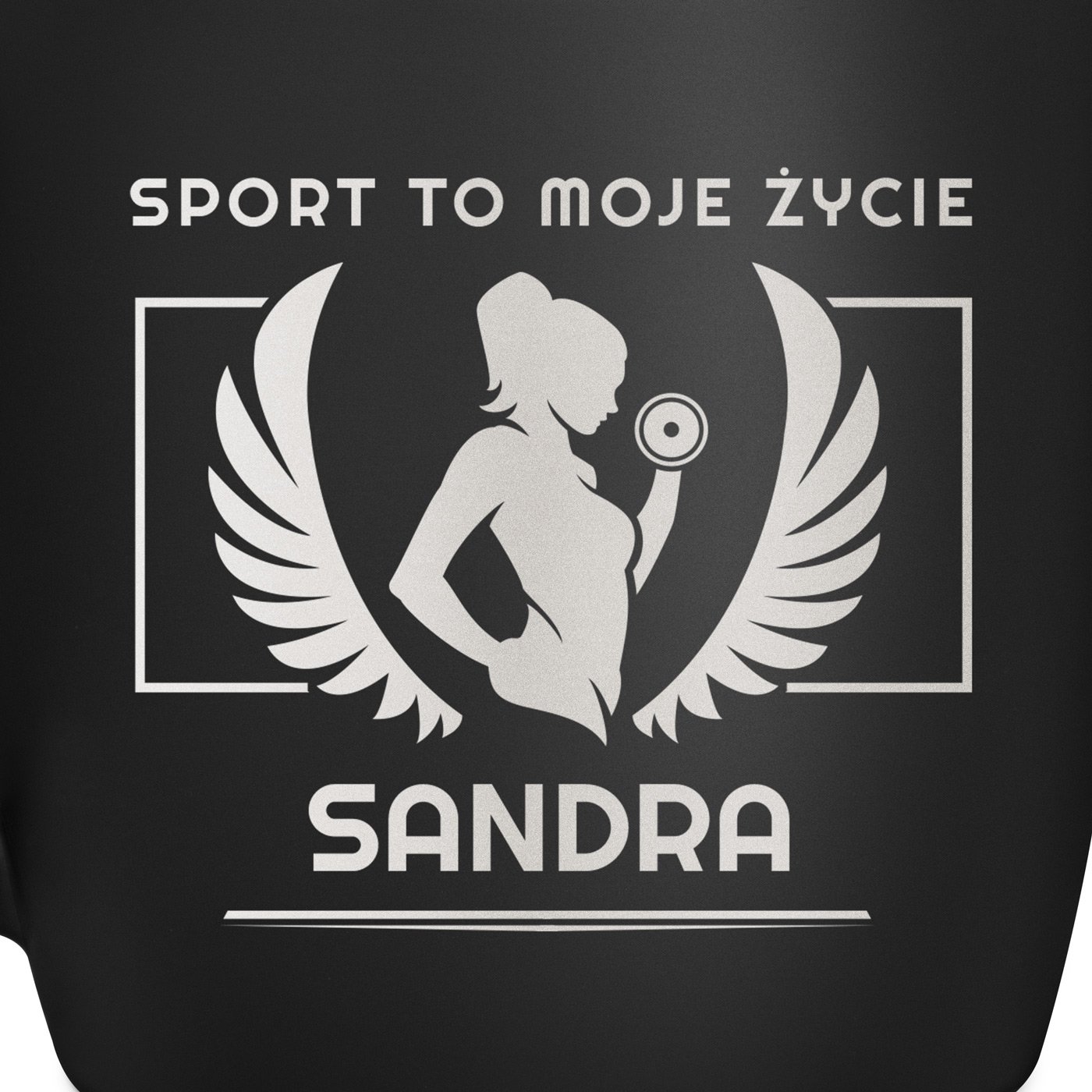 Kubek ceramiczny czarny środek czarny z grawerem dla fitnesski sportowca na imieniny
