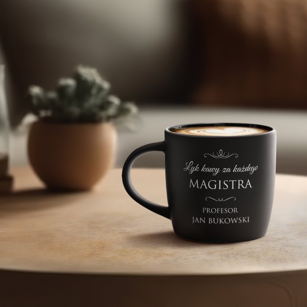 Kubek ceramiczny czarny środek czarny z grawerem dla promotora