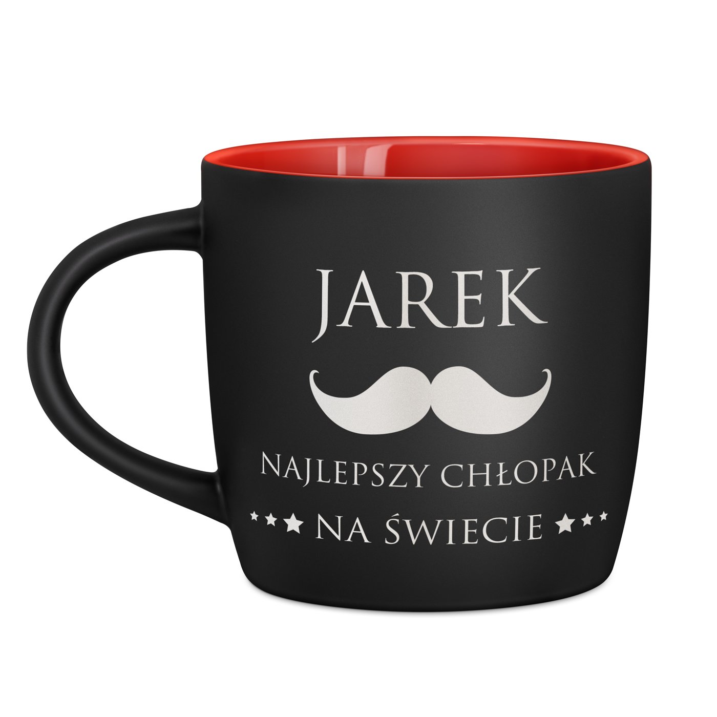Kubek ceramiczny czarny środek czerwony z grawerem dla chłopaka
