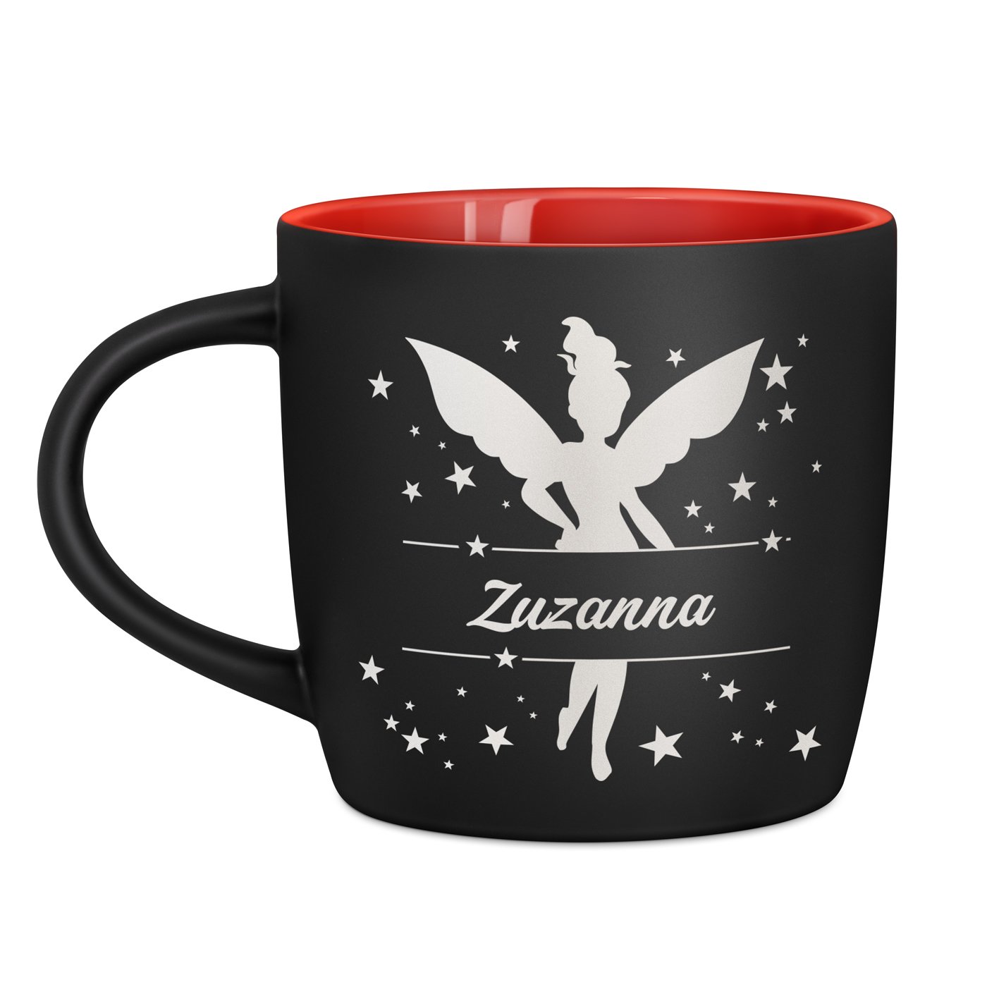 Kubek ceramiczny czarny środek czerwony z grawerem dla dziewczynki na imieniny Dzień Dziecka