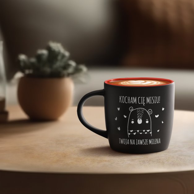 Kubek ceramiczny czarny środek czerwony z grawerem dla chłopaka męża na walentynki rocznicę imieniny