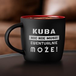 Kubek ceramiczny czarny środek czerwony z grawerem dla niego emeryta magistra inżyniera na imieniny