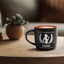 Kubek ceramiczny czarny środek czerwony z grawerem dla niej fitnesski sportowca na imieniny