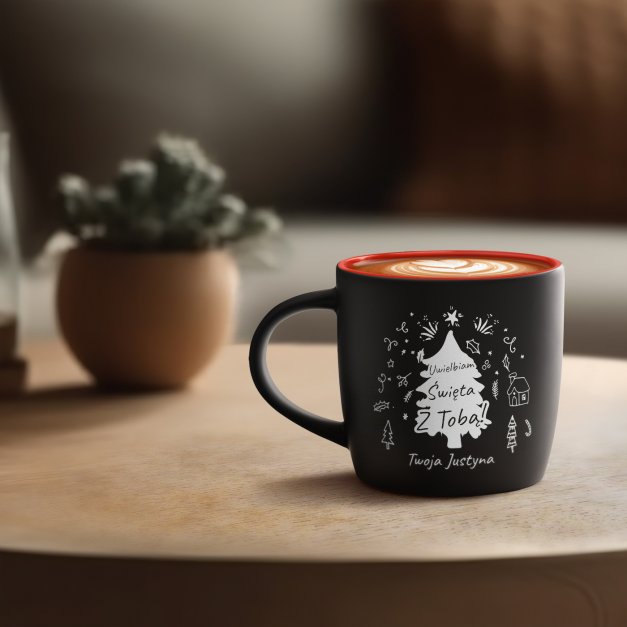 Kubek ceramiczny czarny środek czerwony z grawerem dla chłopaka męża na święta
