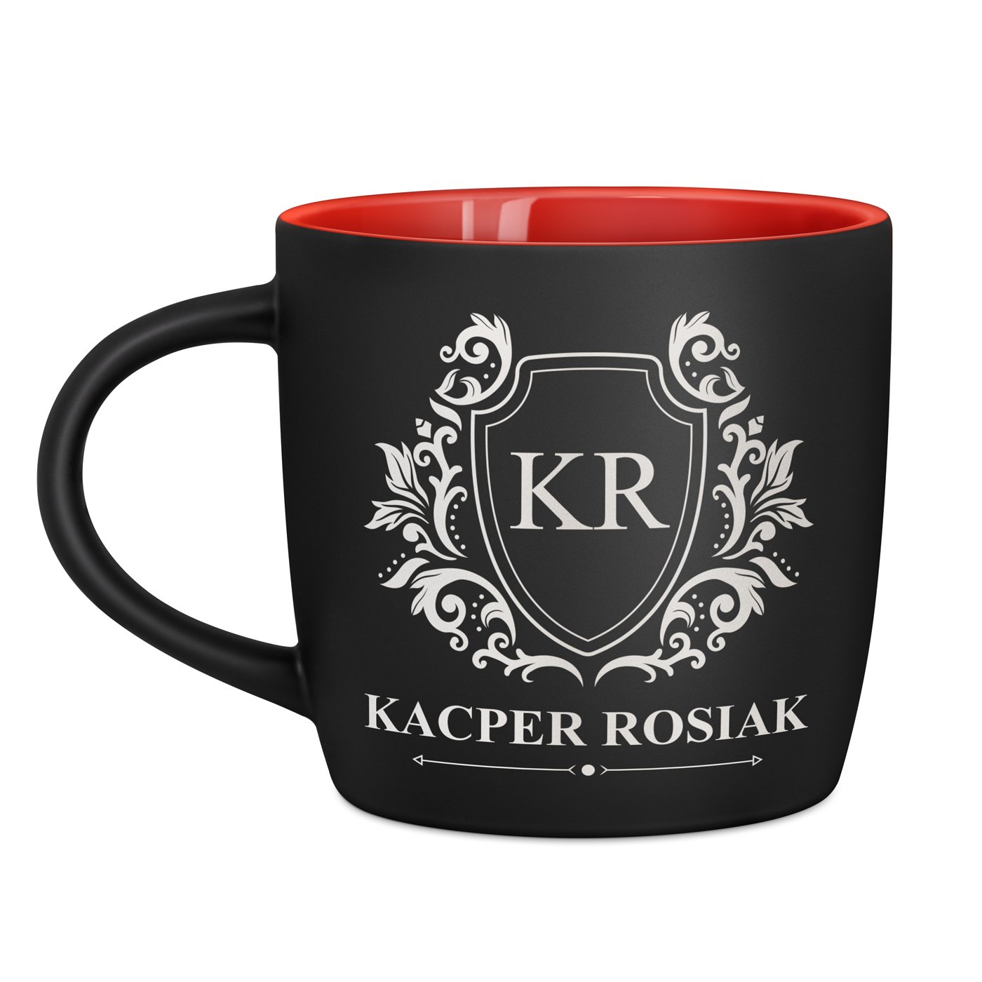Kubek ceramiczny czarny środek czerwony z grawerem dla gentlemana