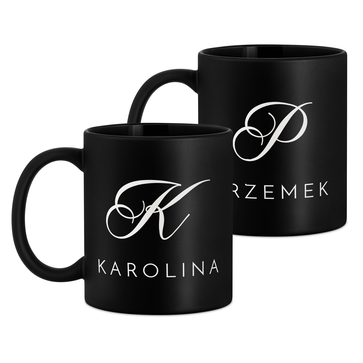 Kubki ceramiczne czarne matowe x2 zestaw z grawerem dla pary na ślub rocznice parapetówkę