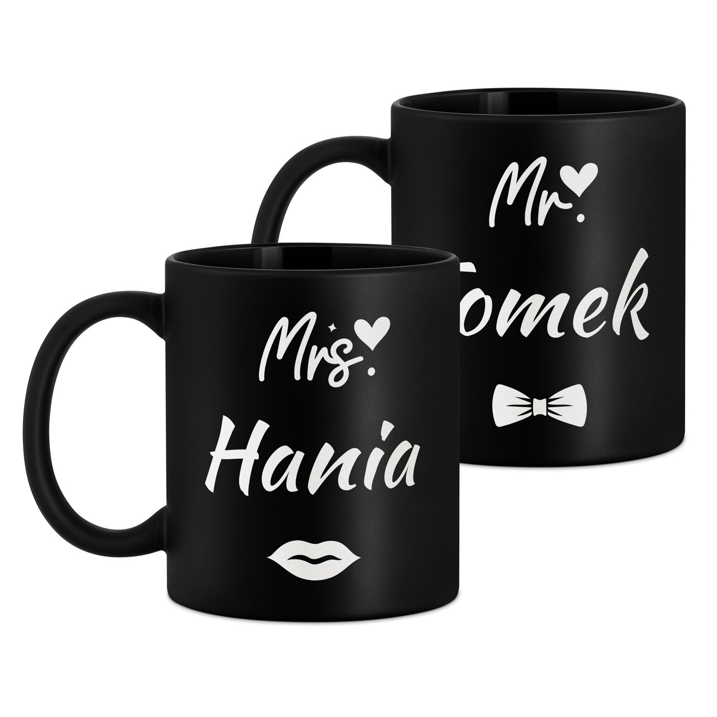 Kubki ceramiczne czarne matowe x2 zestaw z grawerem dla pary na ślub rocznicę