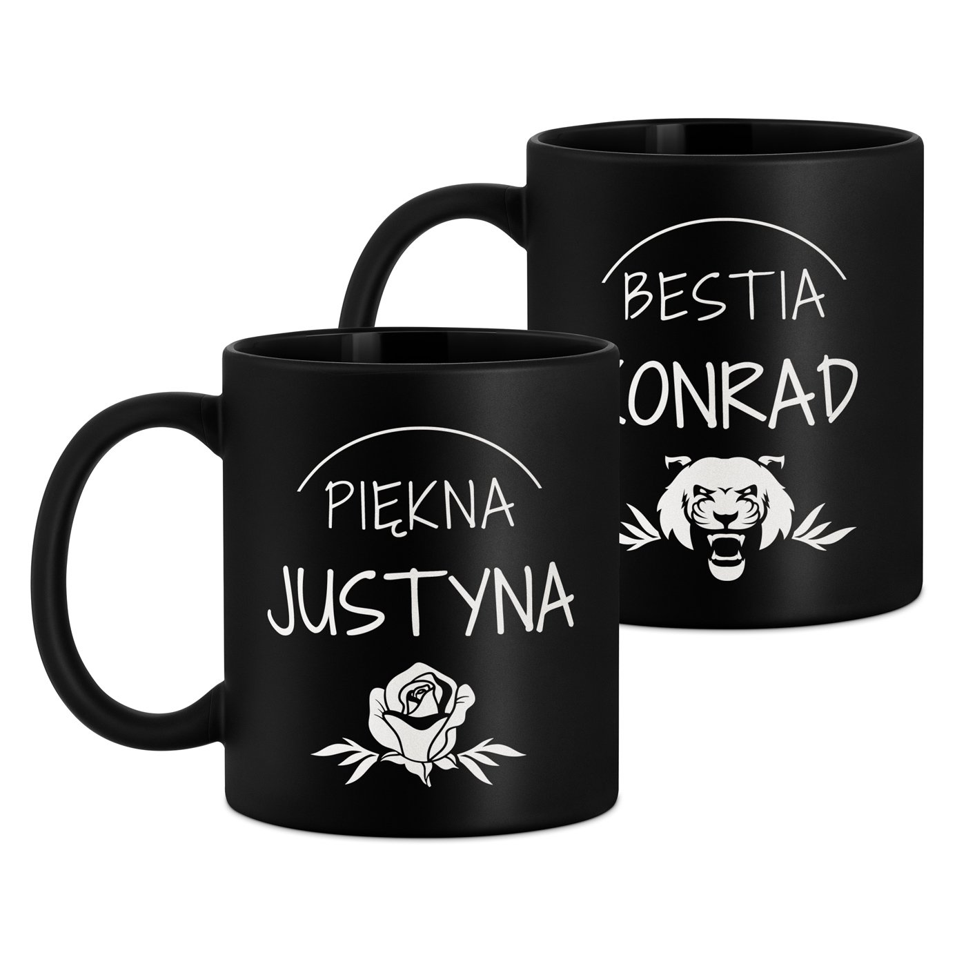Kubki ceramiczne czarne matowe x2 zestaw z grawerem dla pary na ślub rocznicę parapetówkę