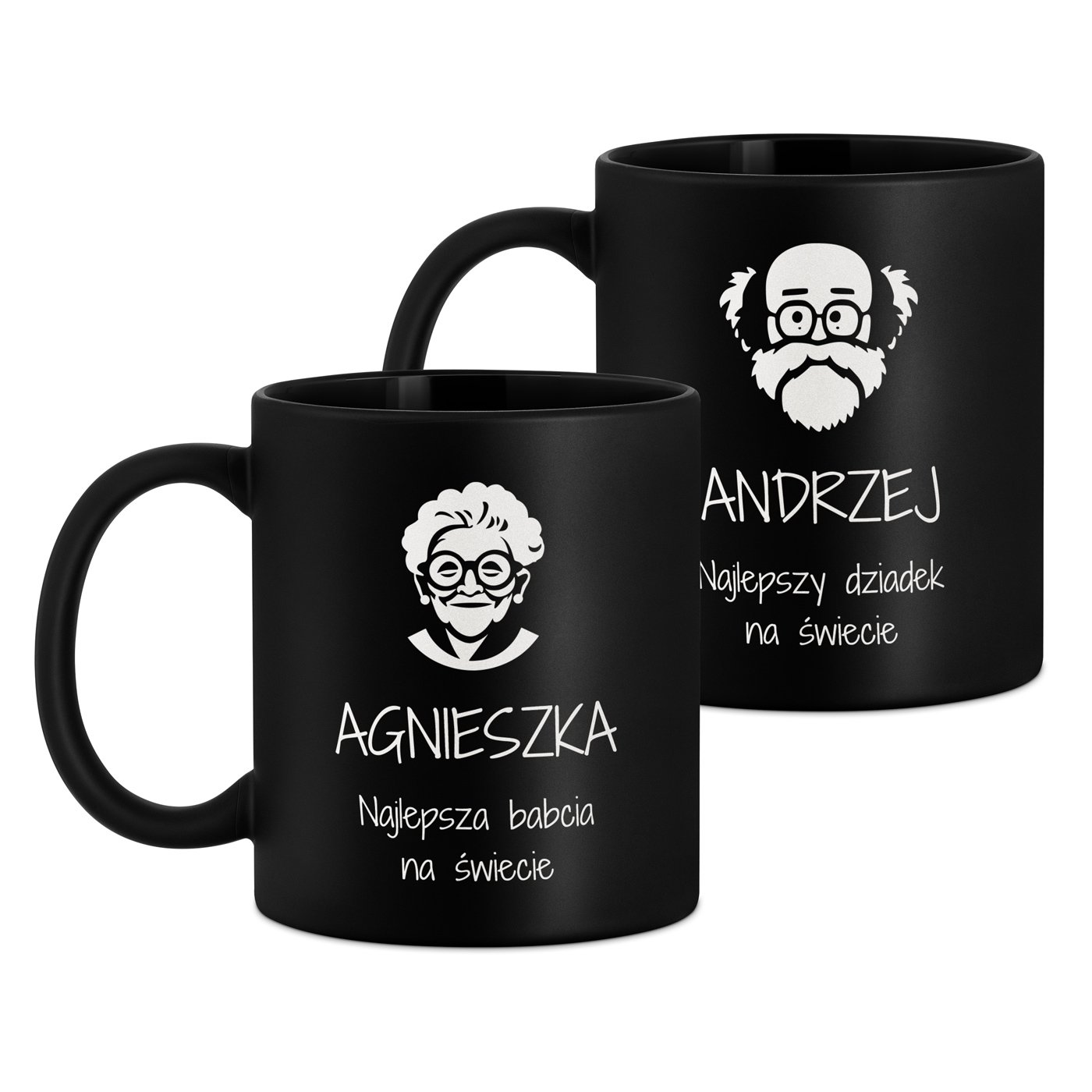 Kubki ceramiczne czarne matowe x2 zestaw z grawerem dla dziadków na Dzień Babci i Dzień Dziadka podziękowanie ślubne