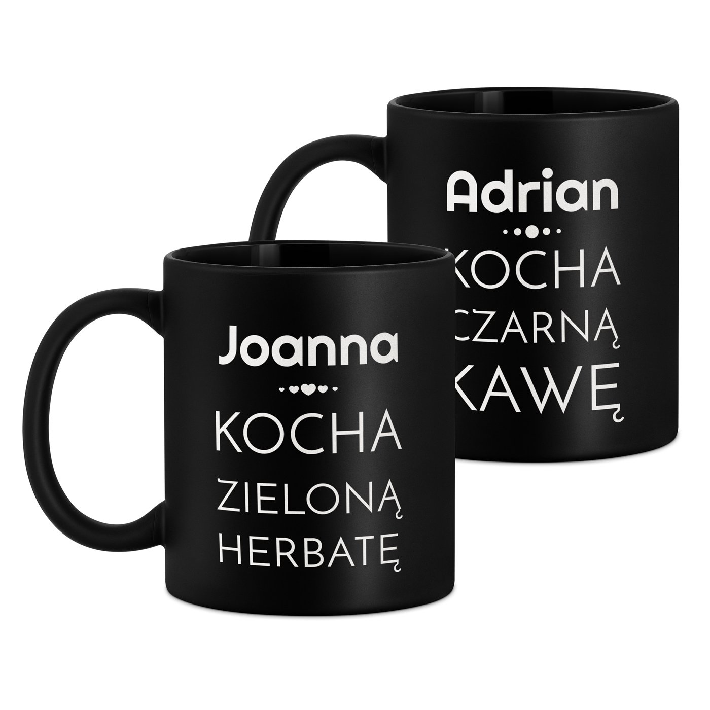 Kubki ceramiczne czarne matowe x2 zestaw z grawerem dla pary na ślub rocznicę parapetówkę