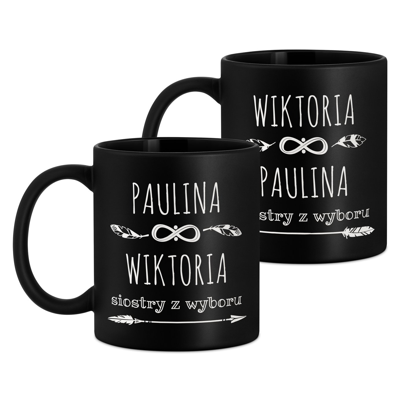 Kubki ceramiczne czarne matowe x2 zestaw z grawerem dla przyjaciółek sióstr