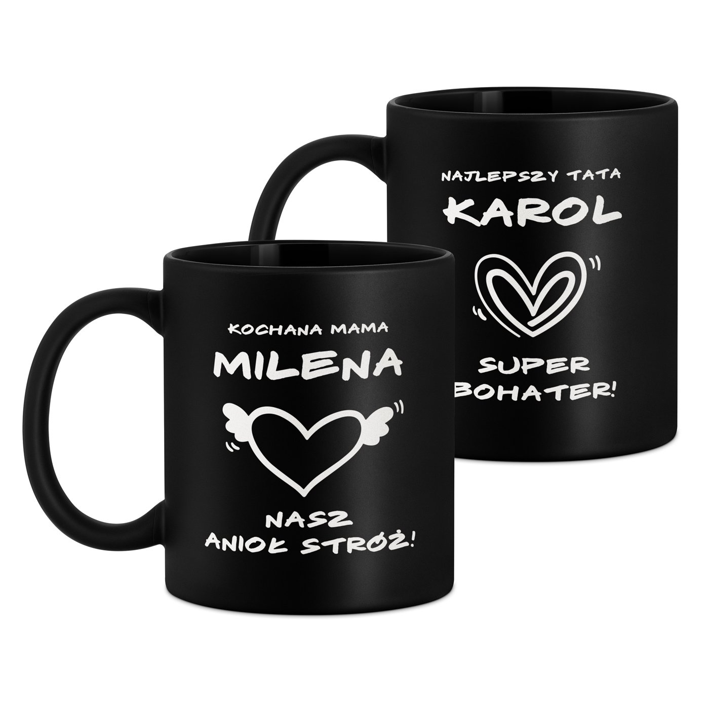 Kubki ceramiczne czarne matowe x2 zestaw z grawerem dla rodziców na rocznicę ślubu podziękowanie ślubne