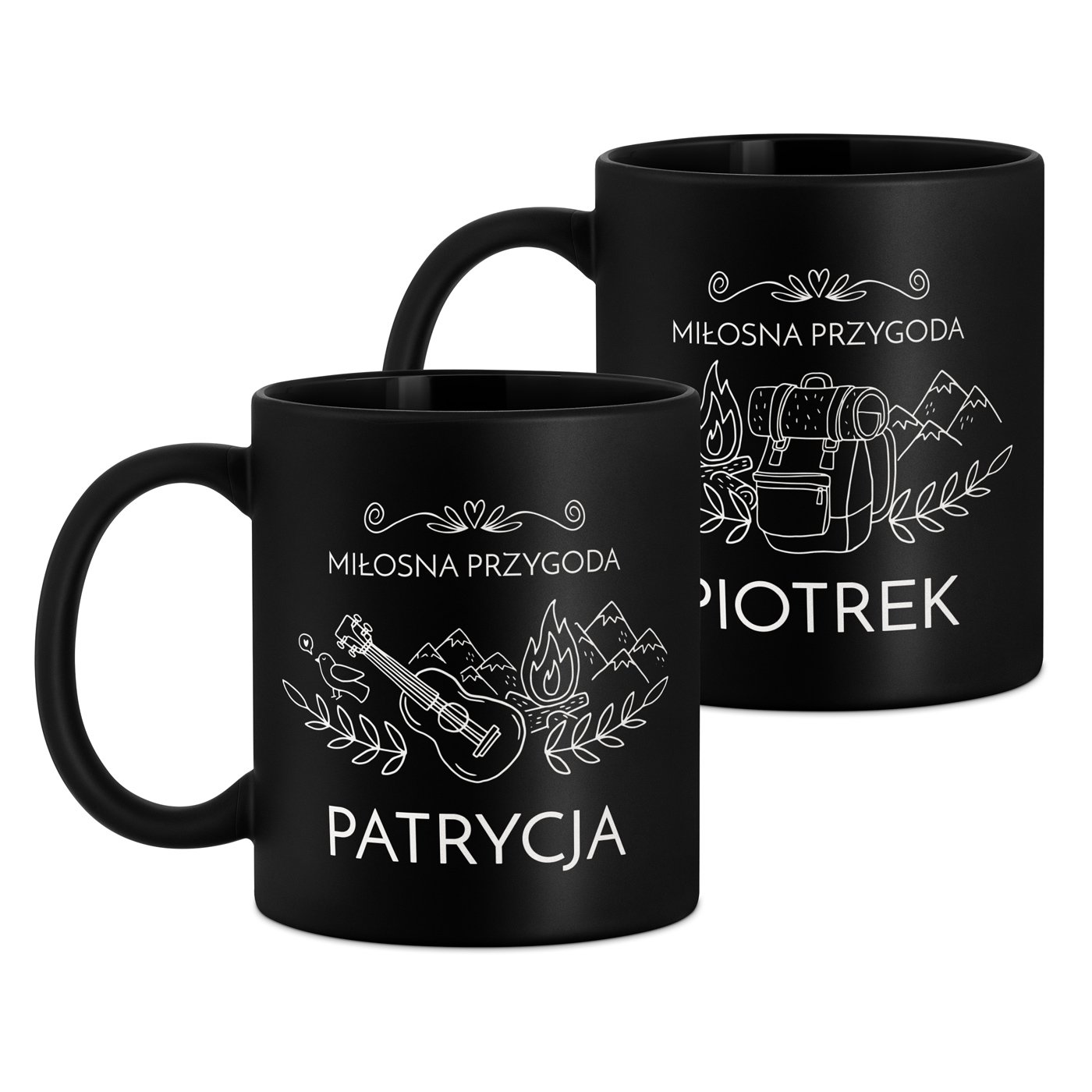 Kubki ceramiczne czarne matowe x2 zestaw z grawerem dla pary podróżnika miłośnika gór na ślub rocznicę parapetówkę walentynki