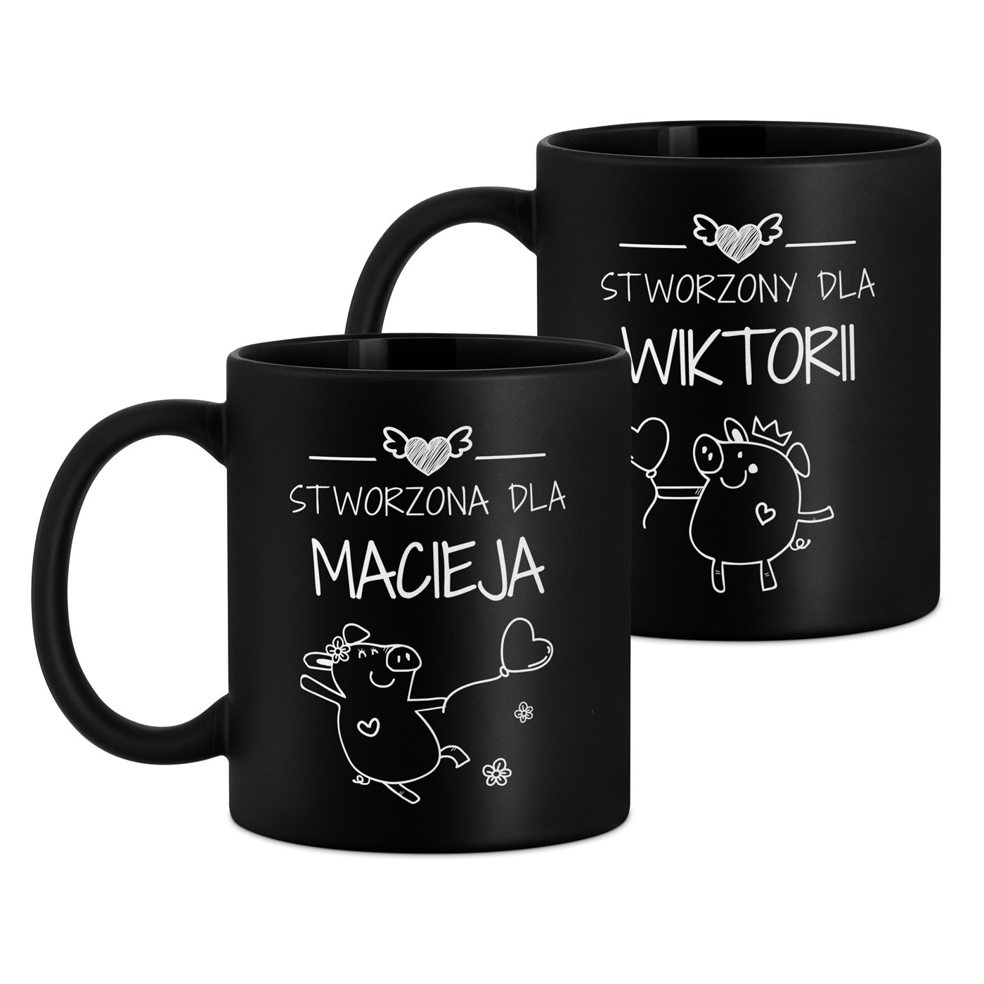 Kubki ceramiczne czarne matowe x2 zestaw z grawerem dla pary żony męża chłopaka dziewczyny na walentynki rocznicę