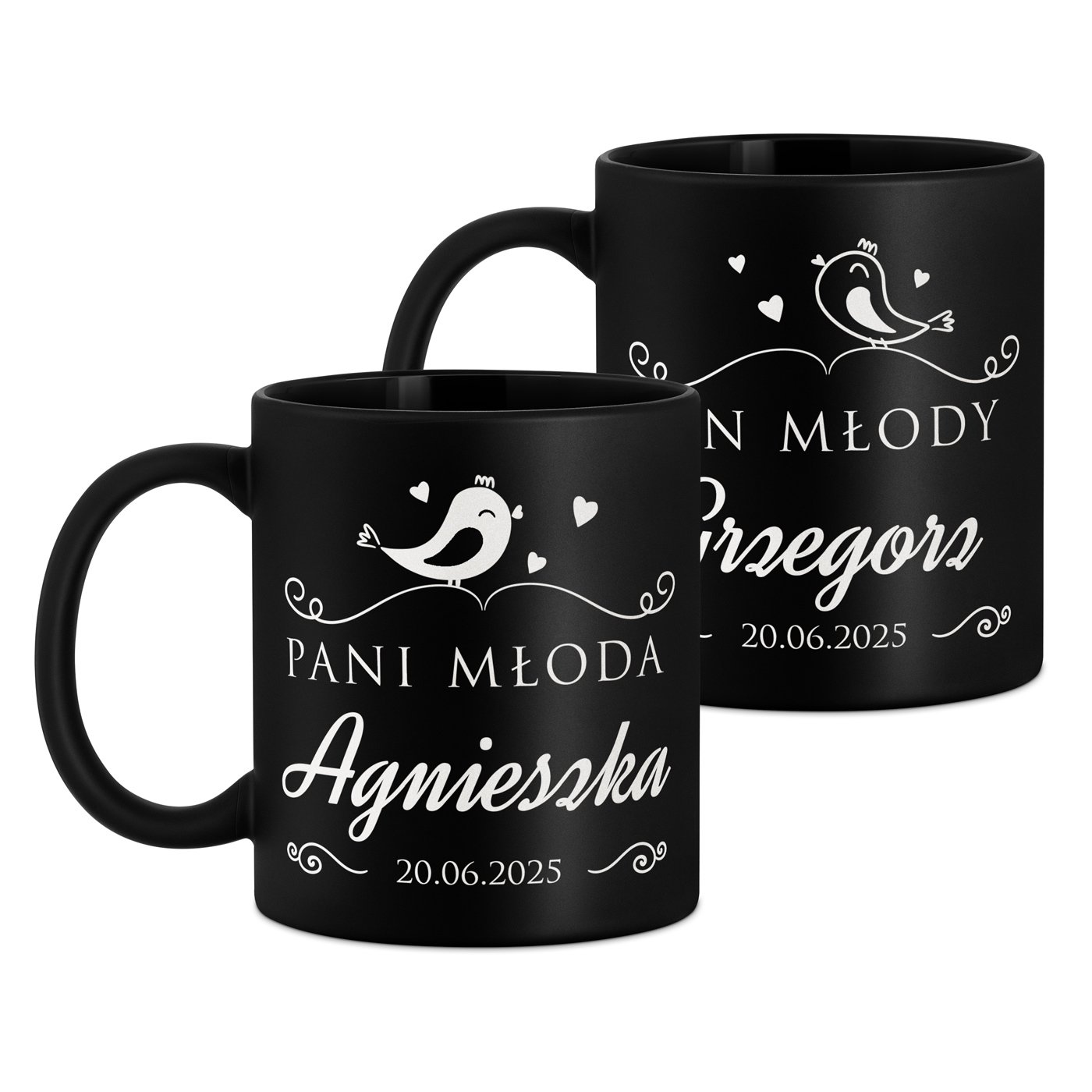 Kubki ceramiczne czarne matowe x2 zestaw z grawerem dla pary na ślub