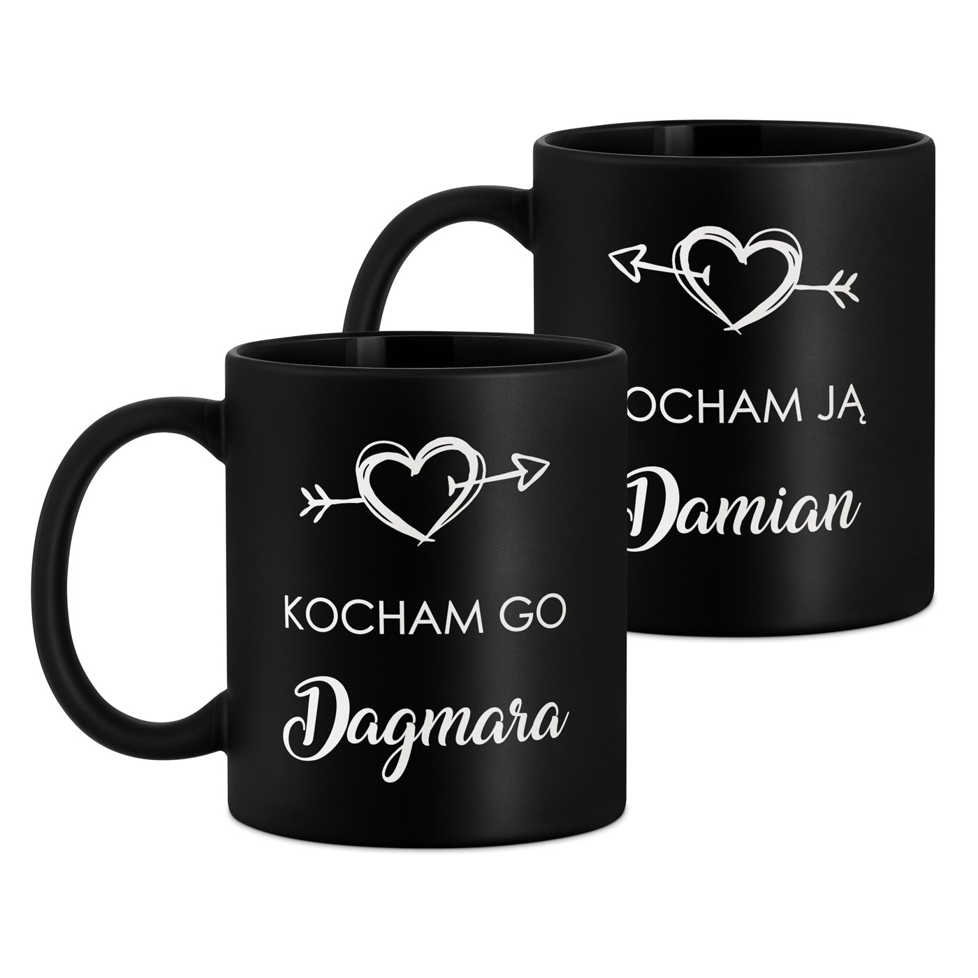 Kubki ceramiczne czarne matowe x2 zestaw z grawerem dla pary na ślub rocznicę walentynki