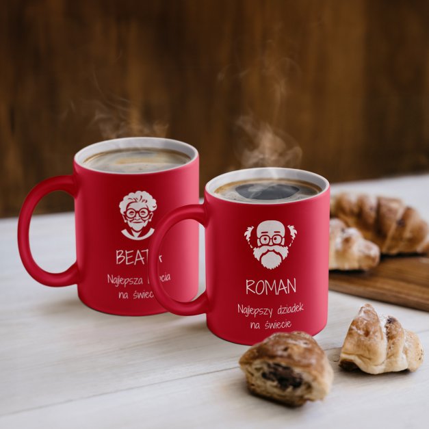 Kubki ceramiczne czerwone z białym środkiem x2 z grawerem dla dziadków na Dzień Babci Dzień Dziadka podziękowanie ślubne