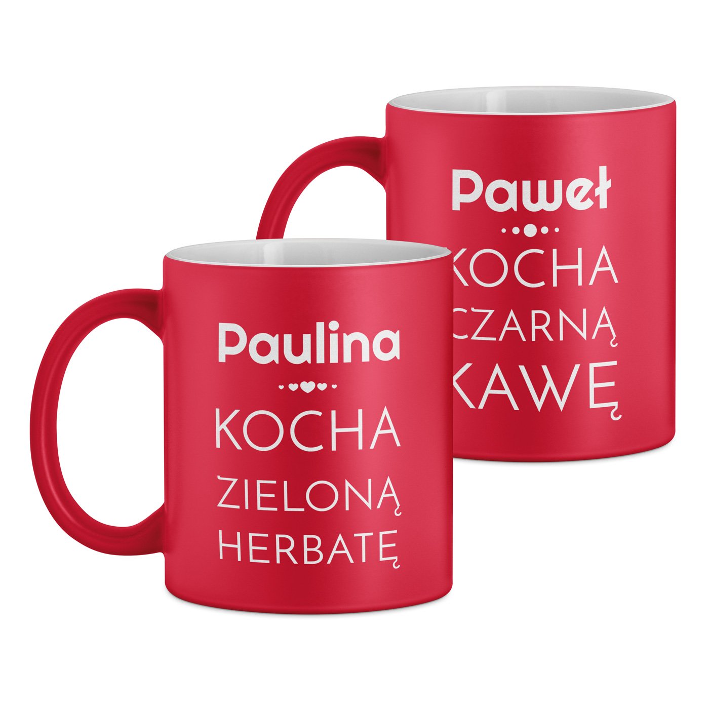 Kubki ceramiczne czerwone z białym środkiem x2 z grawerem dla pary żony męża na ślub rocznicę parapetówkę