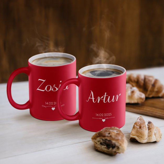 Kubki ceramiczne czerwone z białym środkiem x2 z grawerem dla pary żony męża na ślub rocznicę