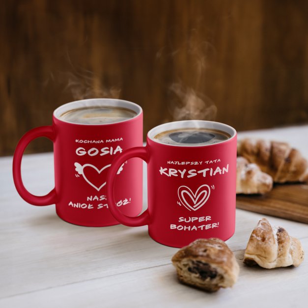 Kubki ceramiczne czerwone z białym środkiem x2 z grawerem dla rodziców jako podziękowanie ślubne