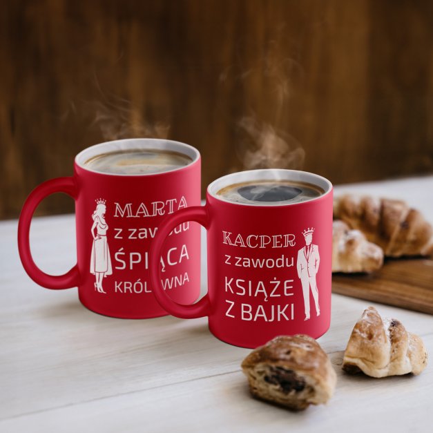 Kubki ceramiczne czerwone z białym środkiem x2 z grawerem dla pary żony męża na ślub rocznicę walentynki