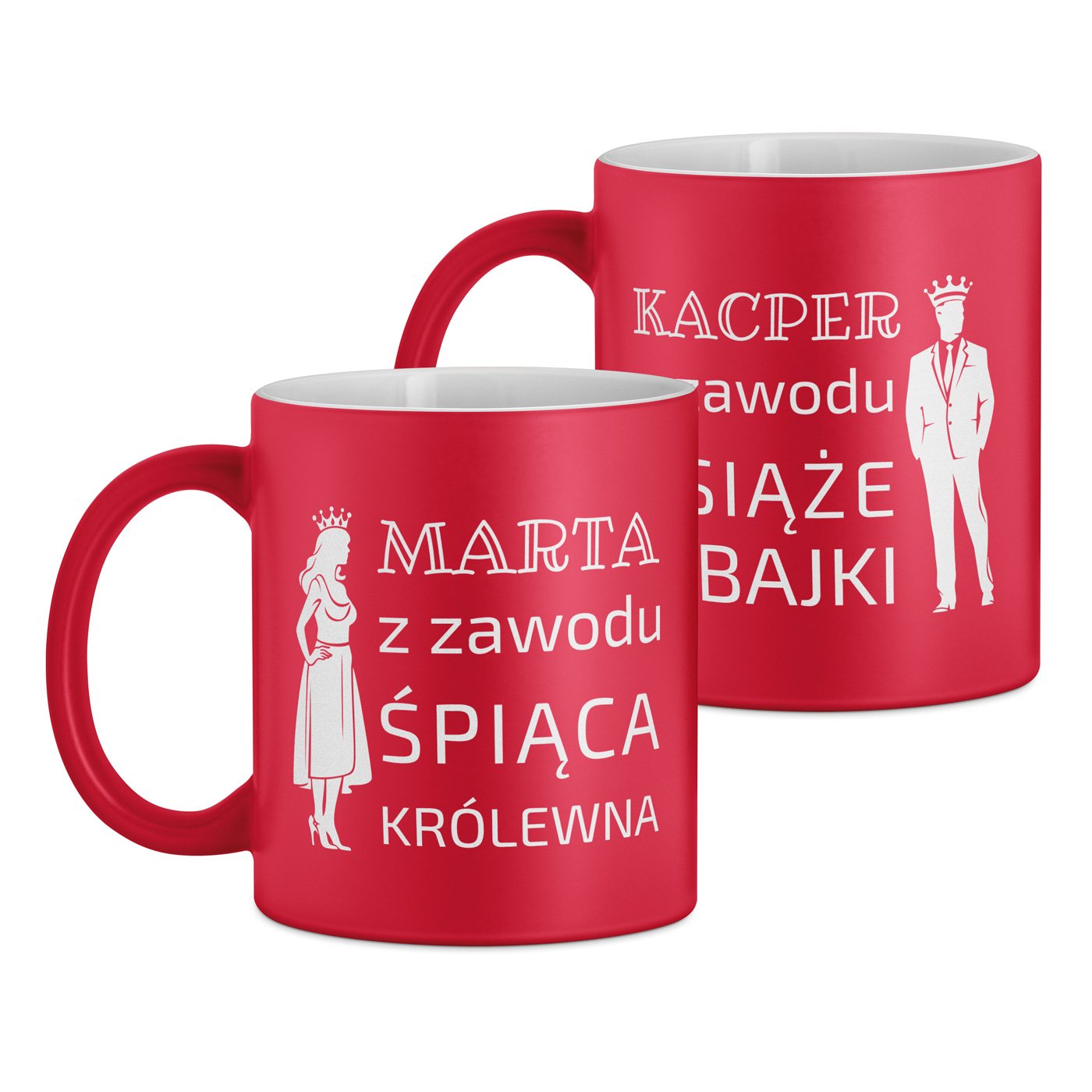 Kubki ceramiczne czerwone z białym środkiem x2 z grawerem dla pary żony męża na ślub rocznicę walentynki