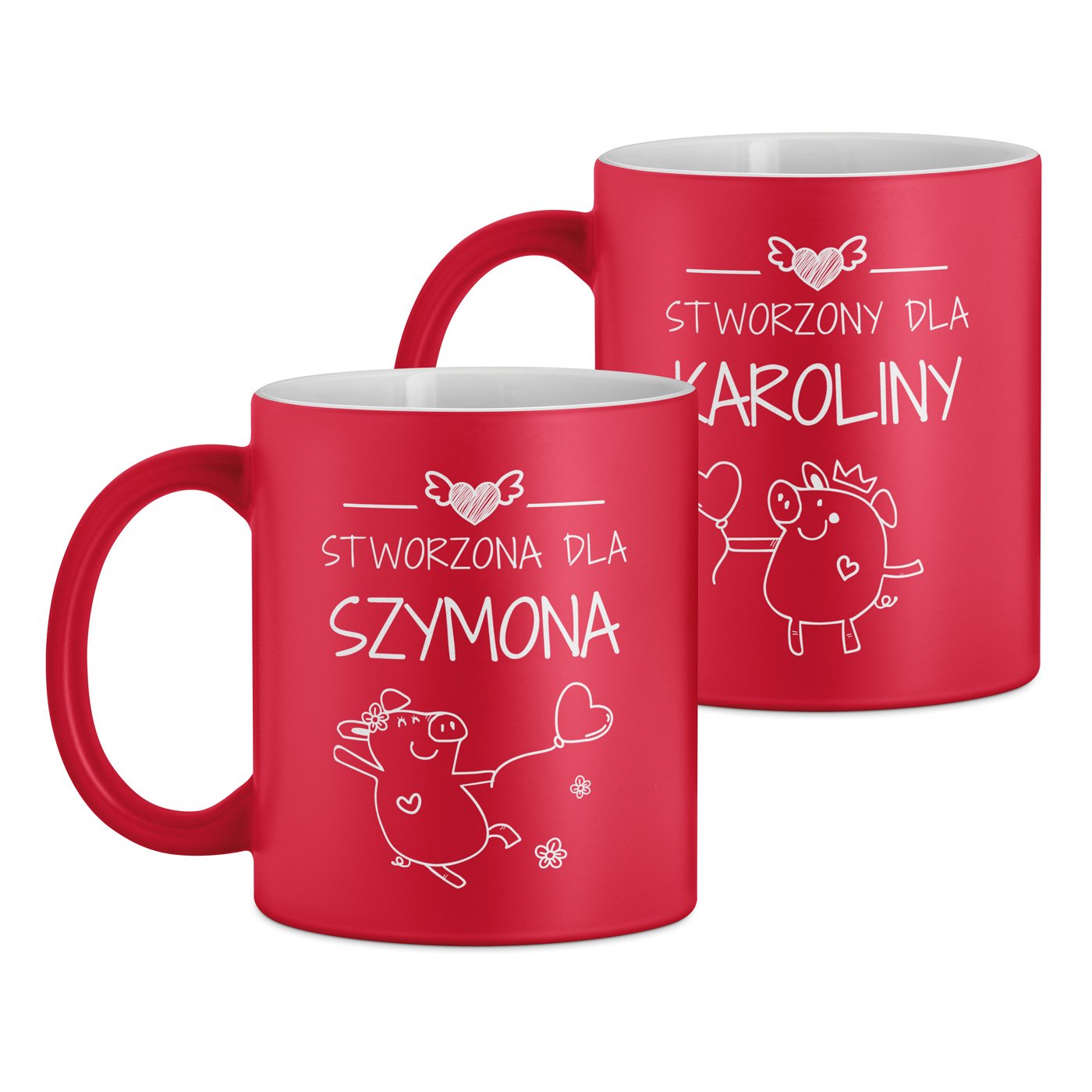 Kubki ceramiczne czerwone z białym środkiem x2 z grawerem dla pary dziewczyny chłopaka męża żony na ślub rocznicę walentynki