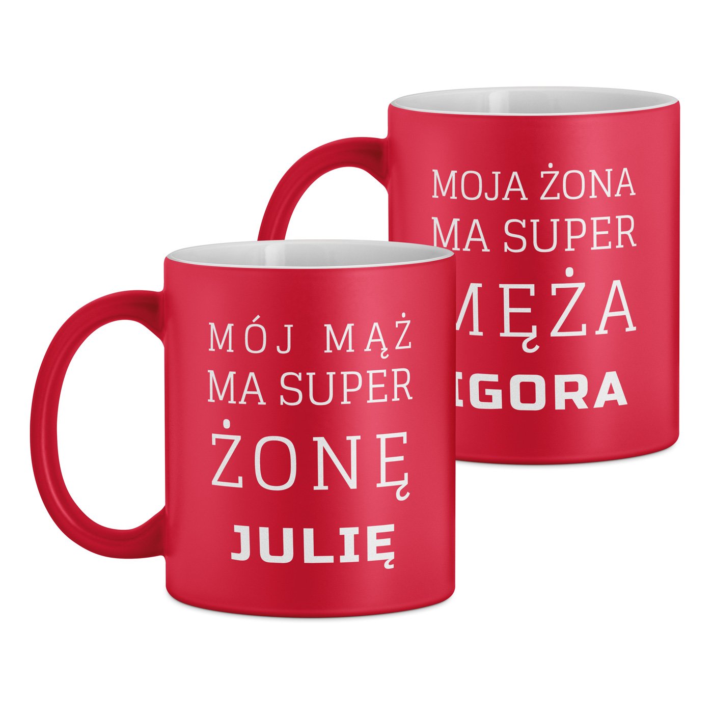 Kubki ceramiczne czerwone z białym środkiem x2 z grawerem dla pary żony męża na ślub rocznicę walentynki